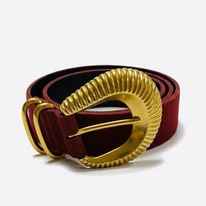 Vintage holiday Red suede Belt with Gold Buckle 31” made in the U.S.A